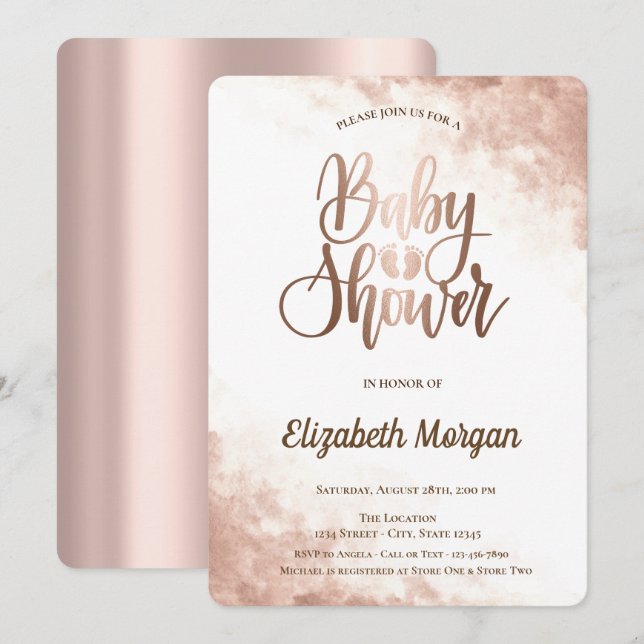 Elegant Unique Rose Gold Baby Foots Baby Shower Invitation (Front/Back)