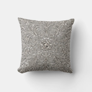 Elegant Unique Silver Metallic Glass Design Throw Pillow