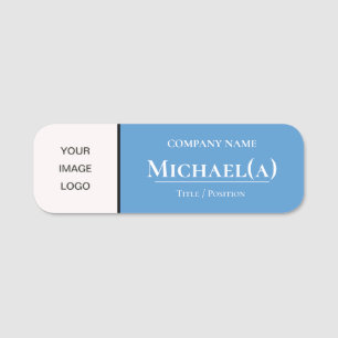 Elegant Unique Sky Light Blue & White Company LOGO Name Tag