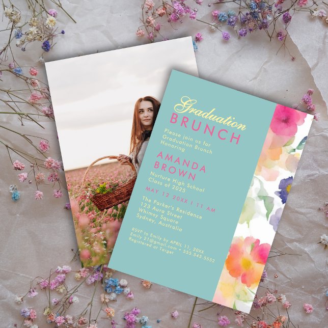 Elegant unique trendy watercolor graduation BRUNCH Invitation (Creator Uploaded)