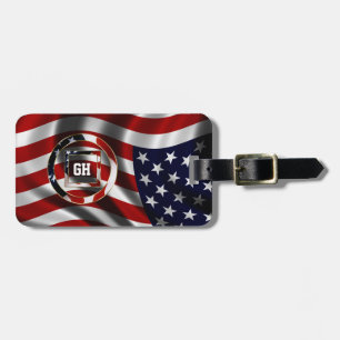 Elegant USA Flag Background and Shape Monogram Luggage Tag