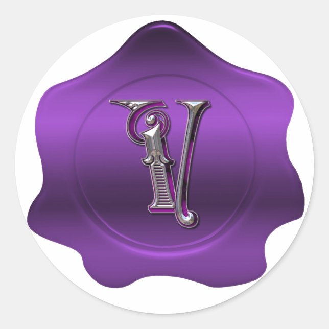 Elegant V Monogram Purple Wax Seal Look Sticker (Front)