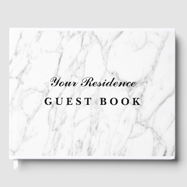 Elegant vacation rental property white marble guest book (Front)