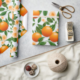 Elegant Valencia Orange Floral Wrapping Paper