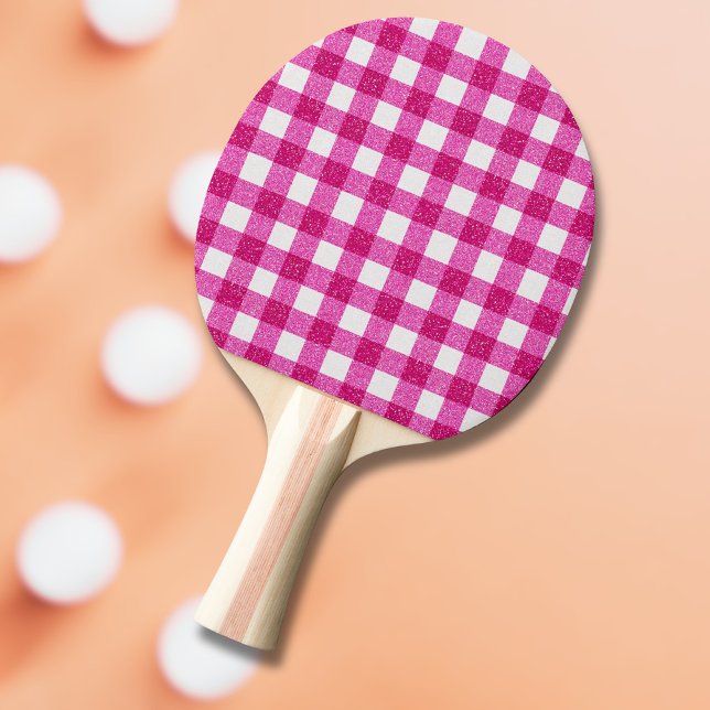 Elegant Valentine Pink Glitter Tartan on White Ping Pong Paddle (Creator Uploaded)