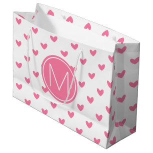 Elegant Valentine pink white tiny heart pattern Large Gift Bag