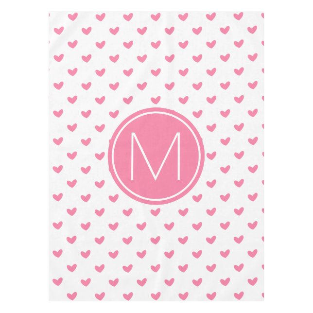 Elegant Valentine pink white tiny heart pattern Tablecloth (Front)