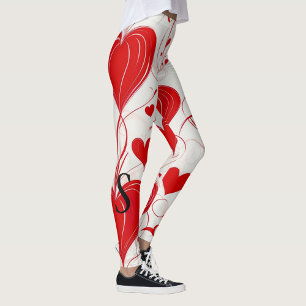 Elegant Valentine’s Day, red hearts, monogram Leggings