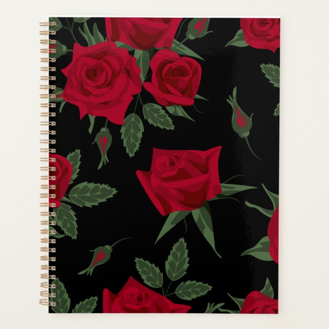 Elegant Valentine's Day Black & Red Rose Planner (Front)