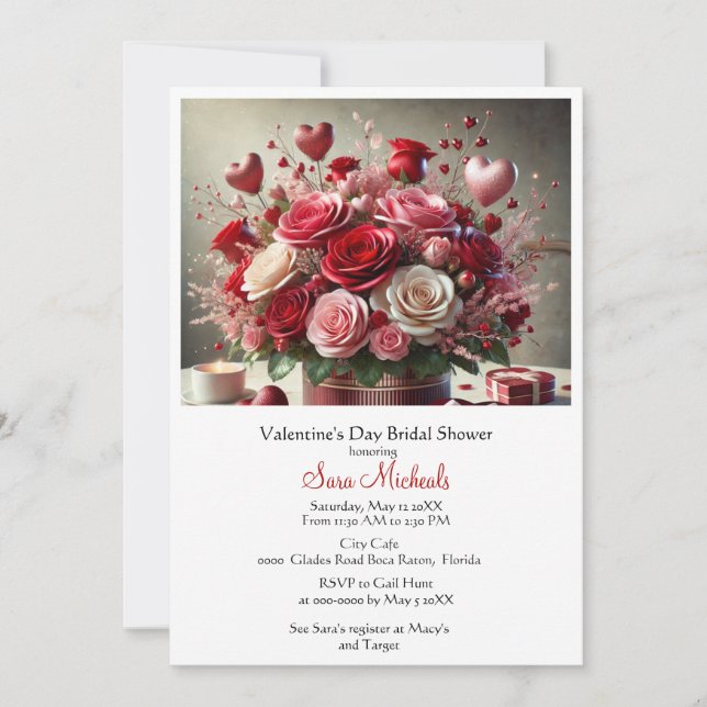 Elegant  Valentine's Day Bridal Shower Invitation (Front)