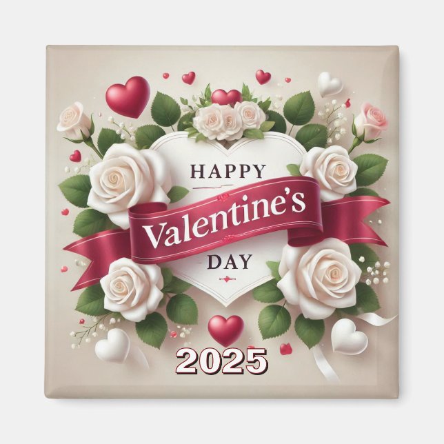 Elegant Valentine's Day Design with Roses, Hearts Magnet (Front)