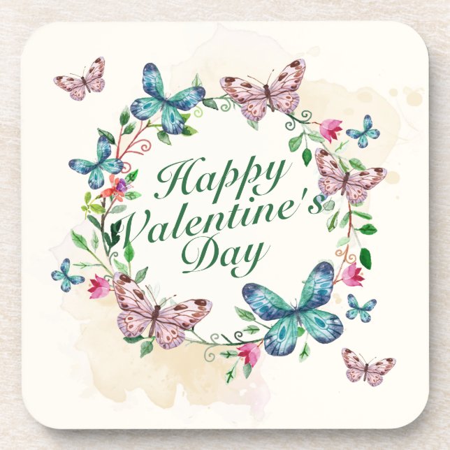 Elegant Valentine's Day Floral Wreath Coaster (Front)