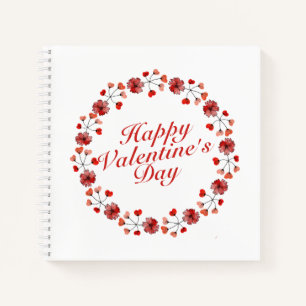 Elegant Valentine's Day Floral Wreath Notebook