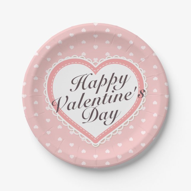 Elegant Valentine's  Day Pink Hearts Paper Plate (Front)
