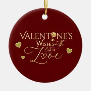 Elegant Valentine's day Red and Gold Calligraphy Ceramic Ornament