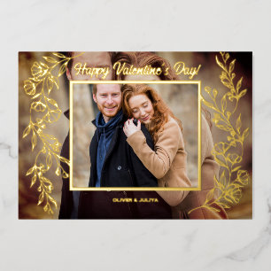 Elegant Valentines Day Script Photo Foil Holiday Card