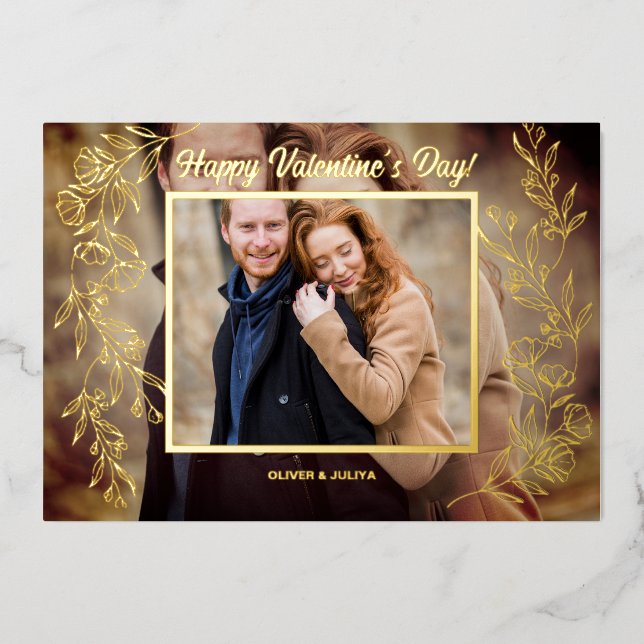 Elegant Valentines Day Script Photo Foil Holiday Card (Front)