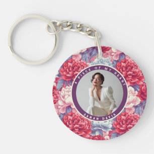 Elegant valentines keepsake Custom Peonies Keychain