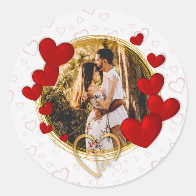 Elegant Valentines, Love, Anniversary Red Heart Classic Round Sticker (Front)