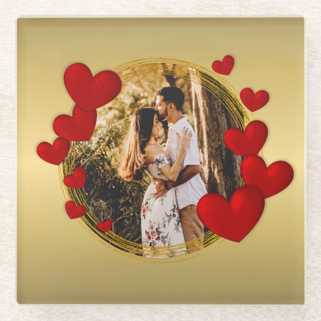 Elegant Valentines, Love, Anniversary Red Heart Glass Coaster