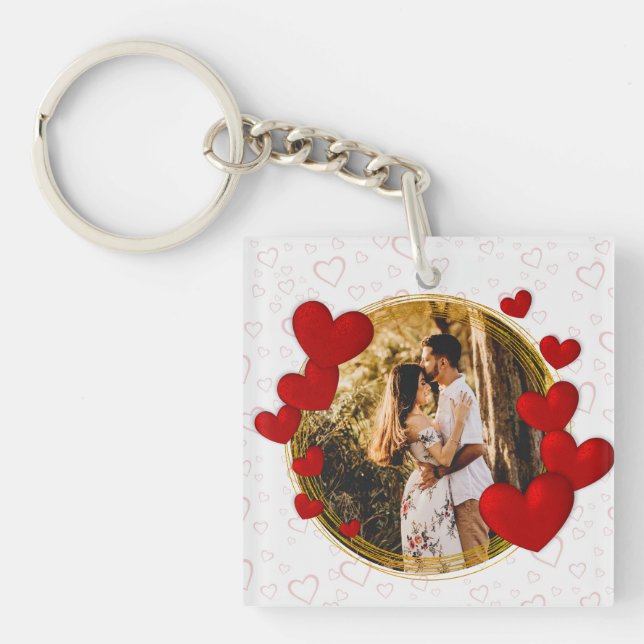 Elegant Valentines, Love, Anniversary Red Heart Keychain (Front)