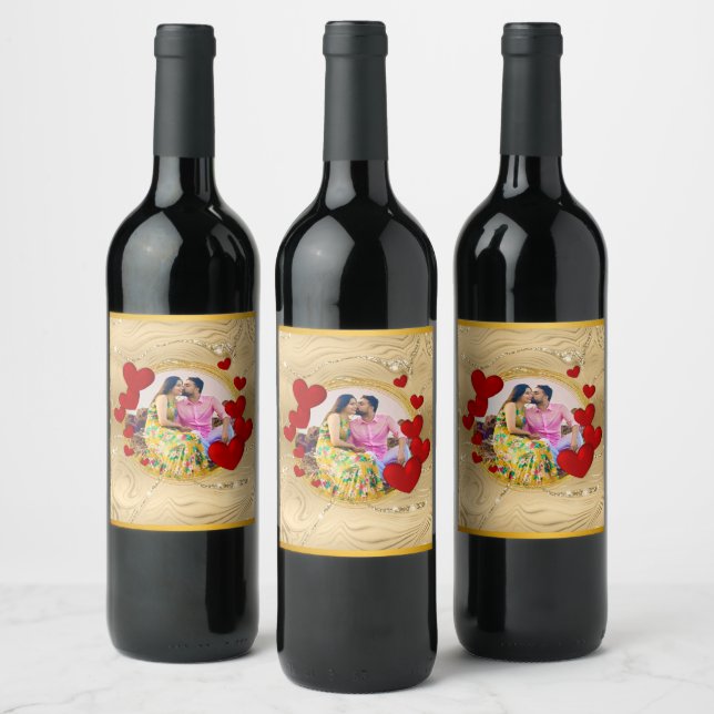 Elegant Valentines, Love, Anniversary Red Heart Wine Label (Bottles)