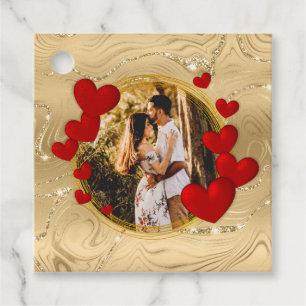 Elegant Valentines, Love, Anniversary Red Hearts Favour Tags