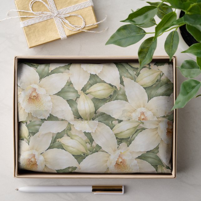 Elegant Vanilla Blossom Pattern Tissue Paper (Gift)