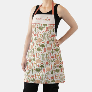 Elegant Vegetable Herbs Boho Pattern Vegetarian Apron