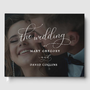 Elegant Vellum Black & White Overlay Photo Wedding Guest Book