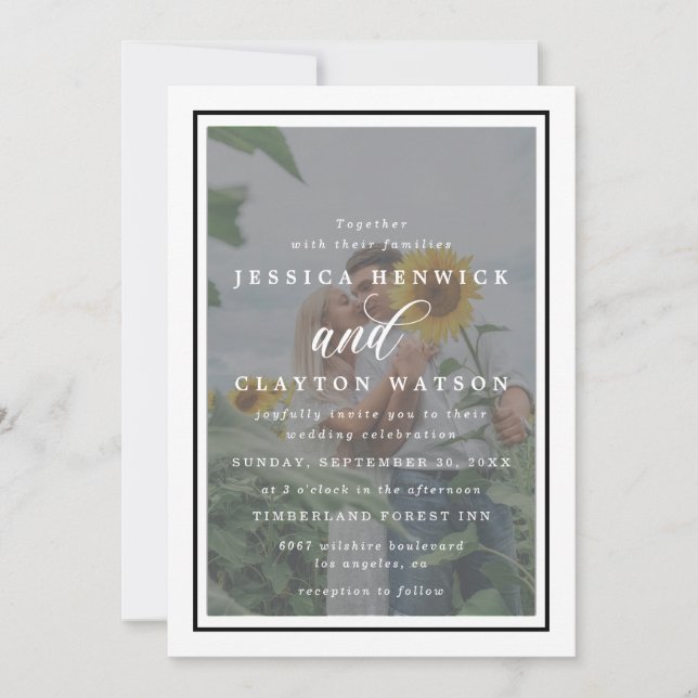 Elegant Vellum Black & White Overlay Photo Wedding Invitation (Front)
