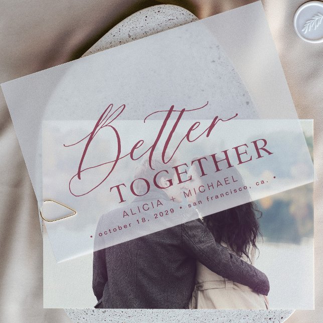Elegant vellum overlay burgundy wedding save date vellum invitations (The vellum transparent overlay paper and the photo base card are sold separately )