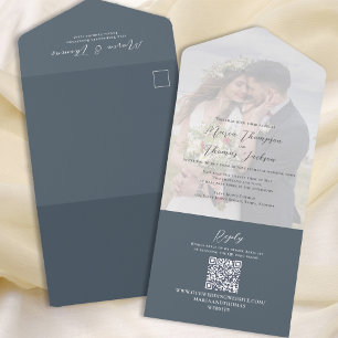 Elegant Vellum Photo Overlay Dark Grey   QR Code All In One Invitation