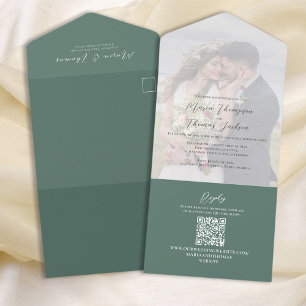 Elegant Vellum Photo Overlay Green   QR Code RSVP All In One Invitation