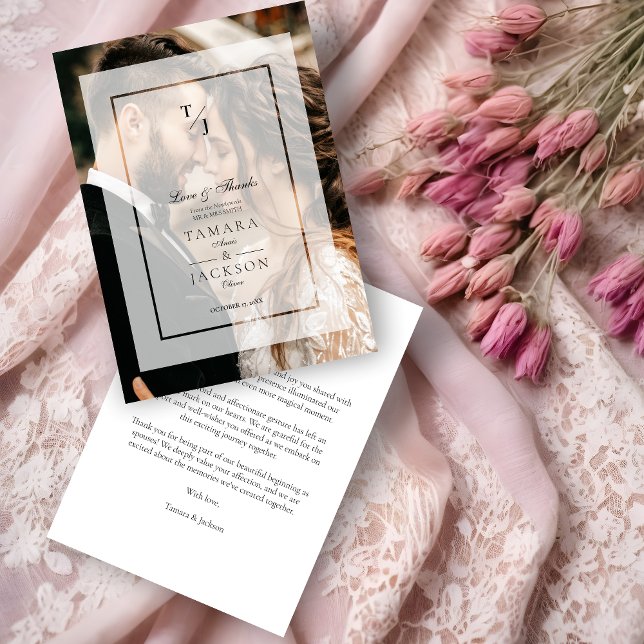 Elegant Vellum Transparency Wedding Photo  Thank You Card (Elegant Vellum Transparency Wedding Initials Photo Thank You Card. )