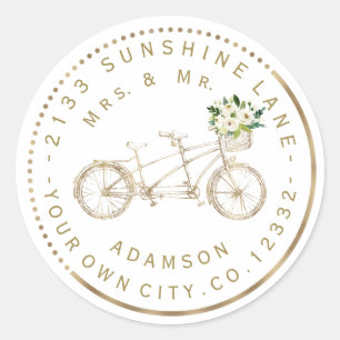 Élégant vélo or Étiquette de adresse circulaire fl