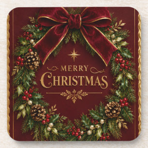 Elegant Velvet Bow Christmas, Luxury Botanical Coaster