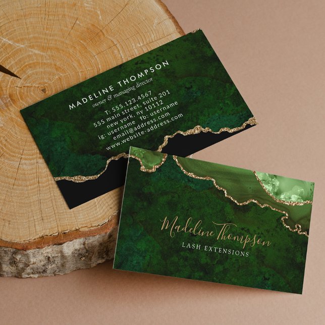 Elegant Velvet Emerald Green Marble Agate Geode Business Card (Creator Uploaded)