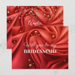 Elegant Velvet Red Silk Will You Be My Bridesmaid Postcard