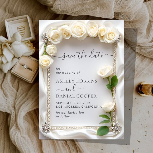 Elegant Velvet White Roses Save The Date Invitation (Creator Uploaded)