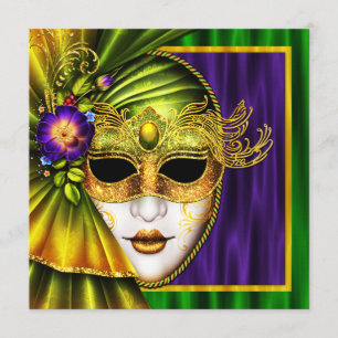 Elegant Venetian Mask Mardi Gras Wedding Invitation