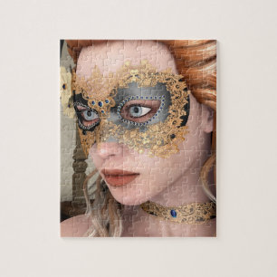 Elegant Venetian Masquerade Portrait Art Jigsaw Puzzle