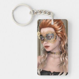 Elegant Venetian Masquerade Portrait Art Keychain