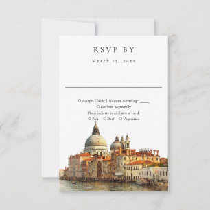 Elegant Venice Skyline Watercolor Wedding RSVP Card