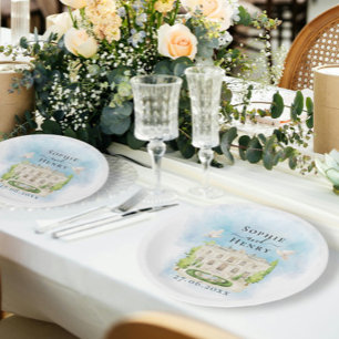 Elegant Venue flowers doves Wedding Luxury Paper Plate