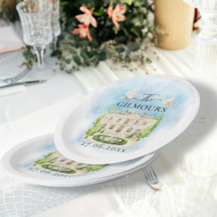 Elegant Venue flowers doves Wedding Luxury Paper Plate