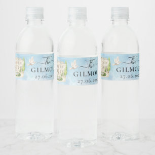 Elegant Venue Fountain flower doves Wedding Luxury Water Bottle Label