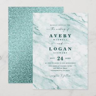 Elegant Verde Green Marble & Glitter Wedding Invitation