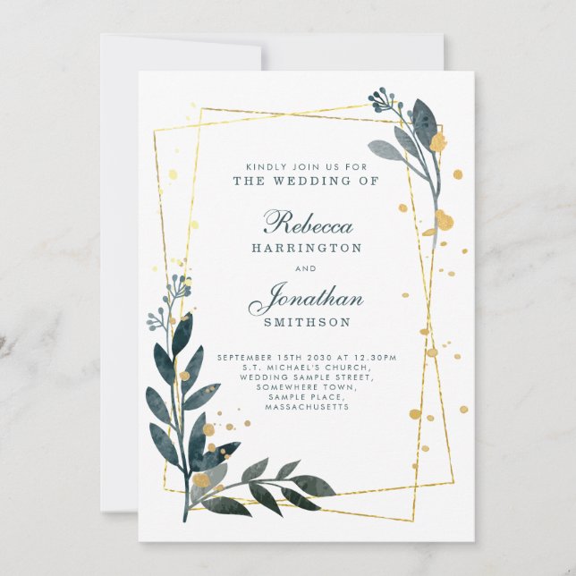 Elégant Verdure Gold Wedding RSVP Invitation (Devant)