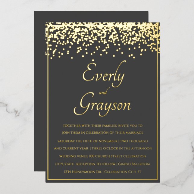 Elegant Veri Charcoal and Gold Wedding   (Front/Back)